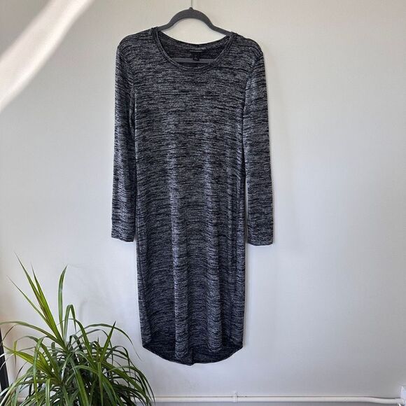 Banana Republic Long Sleeve Black Gray Knit Midi Sweater Dress Size Large Petite - Picture 1 of 6